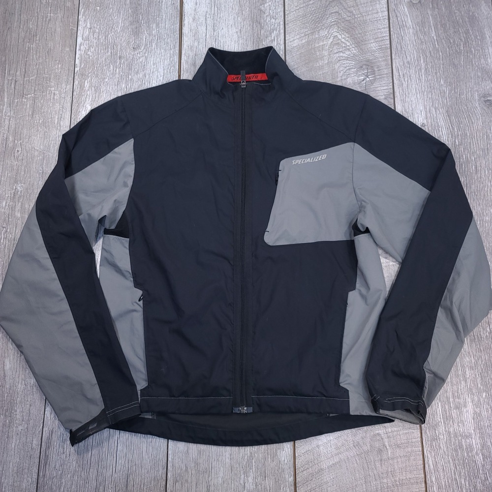 Specialized Cycling Jacket Mens Small Black Grey Full Zip Windbreaker Reflective